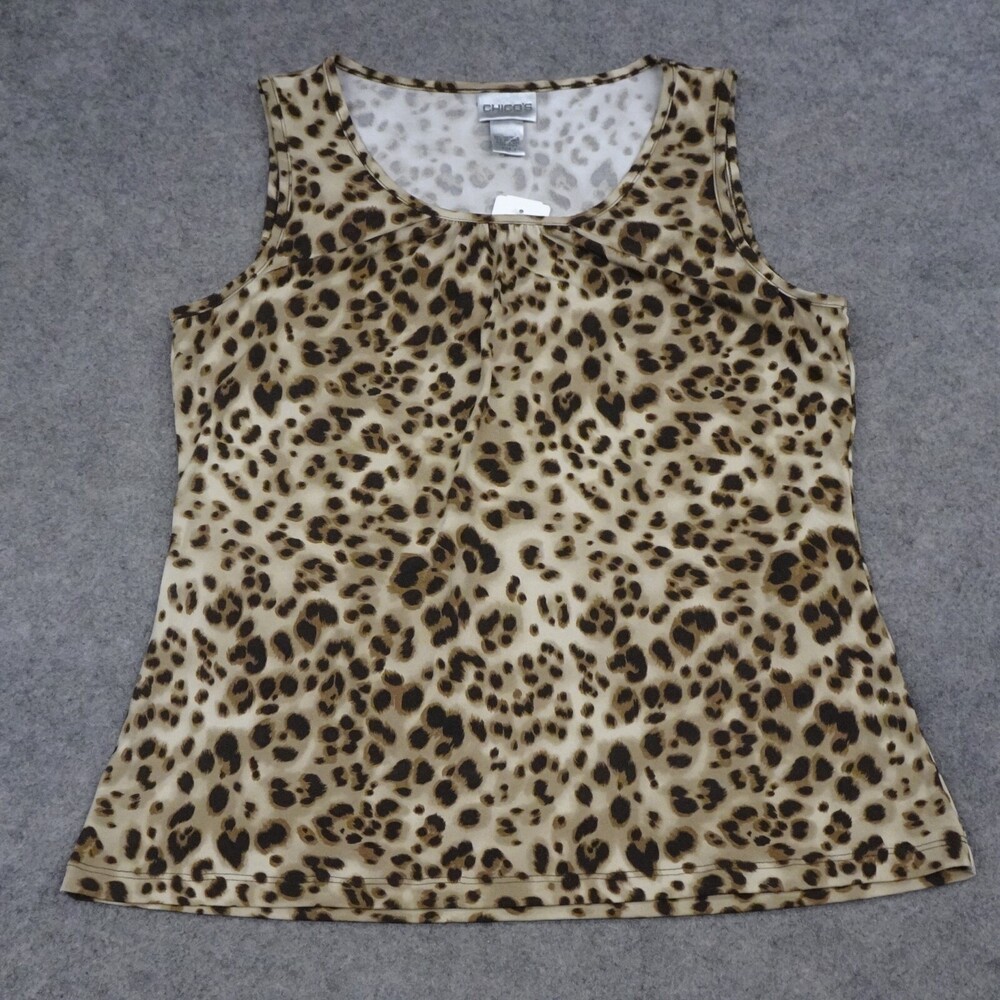 Chicos Tank Top Womens 1 Regular Medium M Beige Brown Cheetah Pullover Career